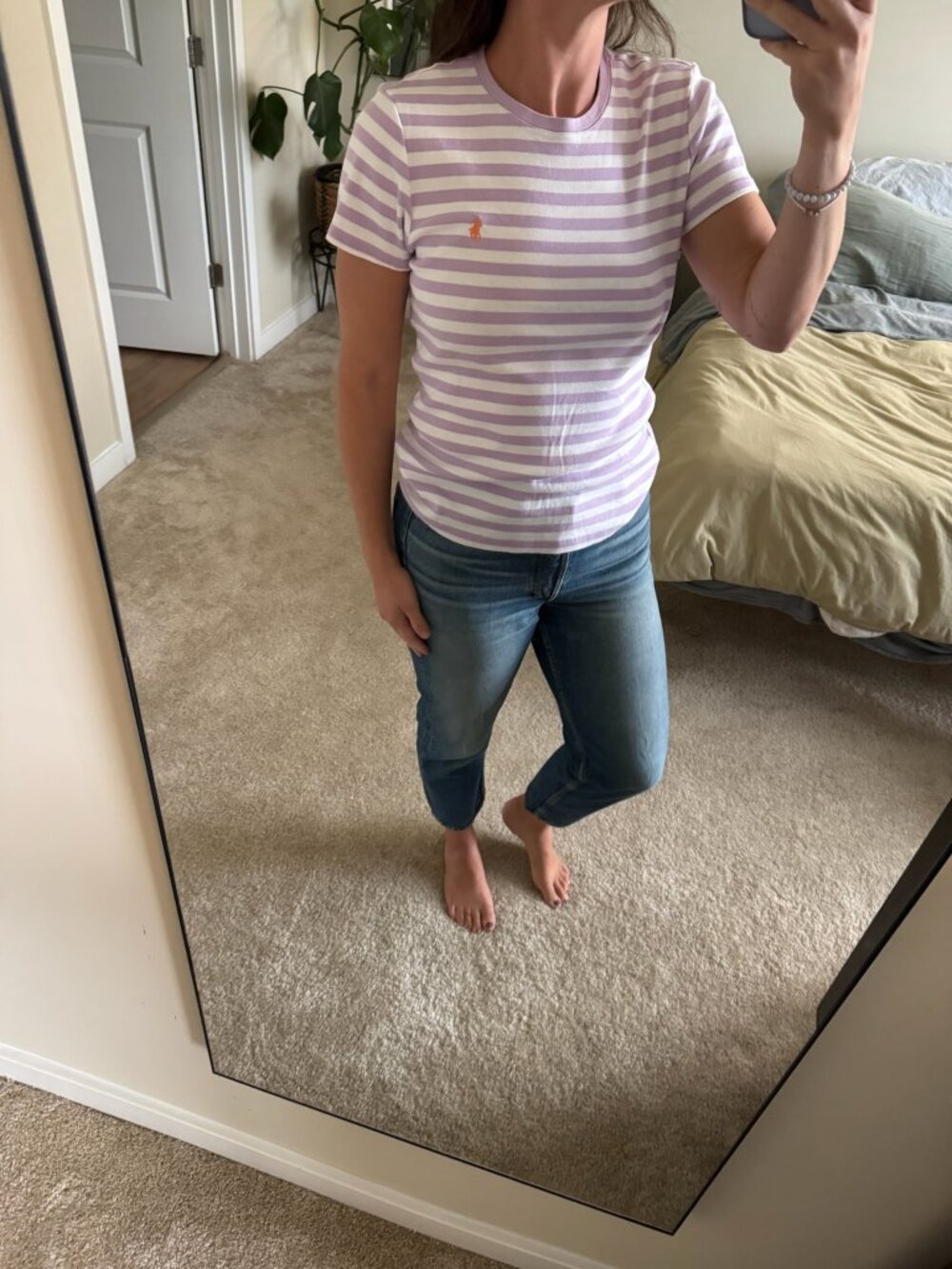 Vintage Ralph Lauren Sport Lilac and White Striped Basic Tee Size XL